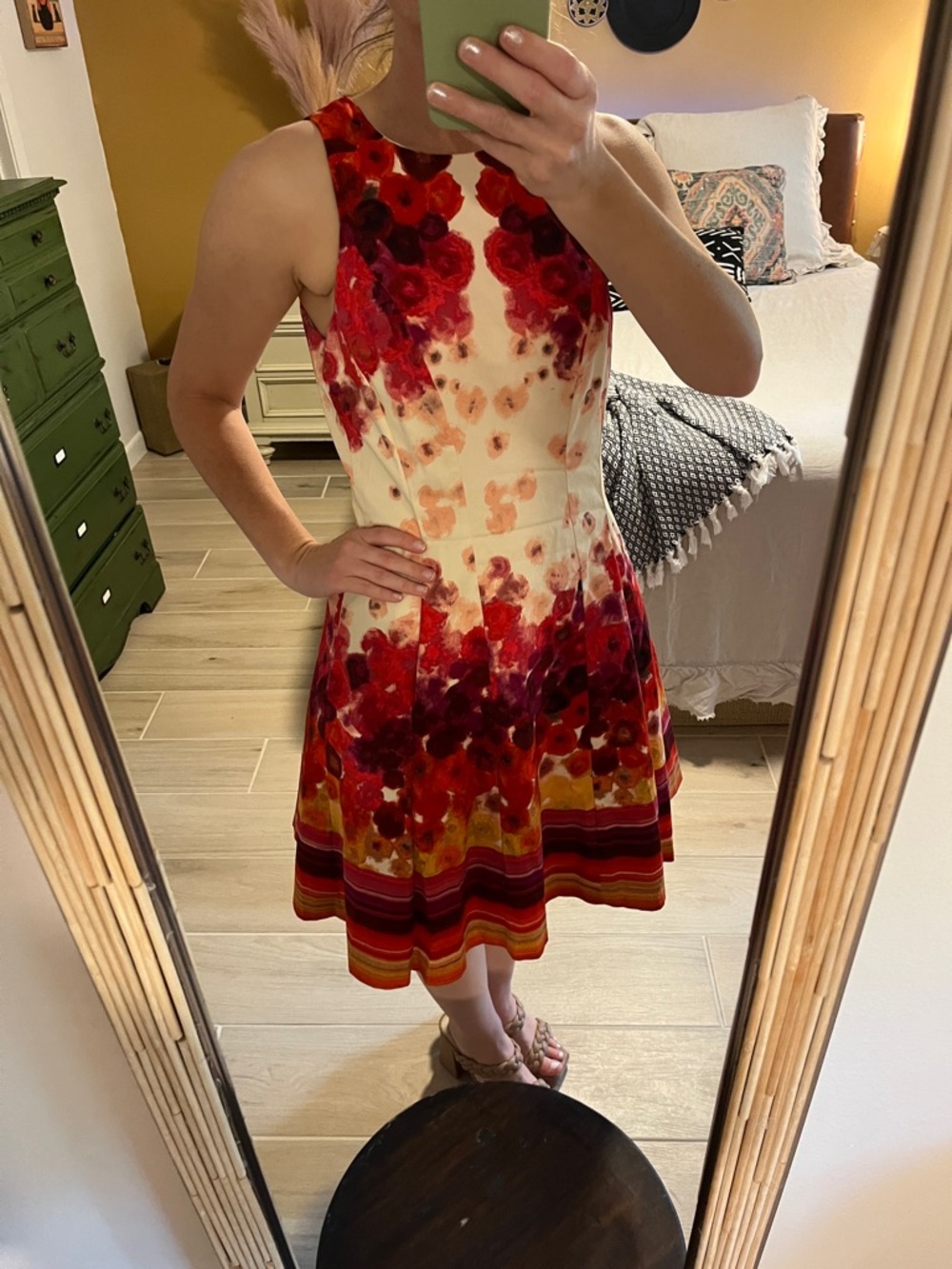 Maggy London Red, White & Yellow Floral Fit-and-Flare Mini Dress